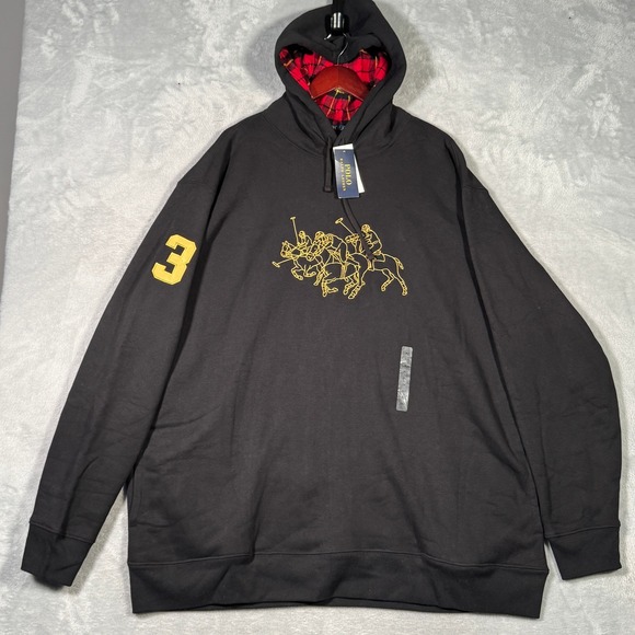 Ralph Lauren Hoodie 2XLT 2XL Tall Black Gold Triple‎ Pony Match Lunar New Year